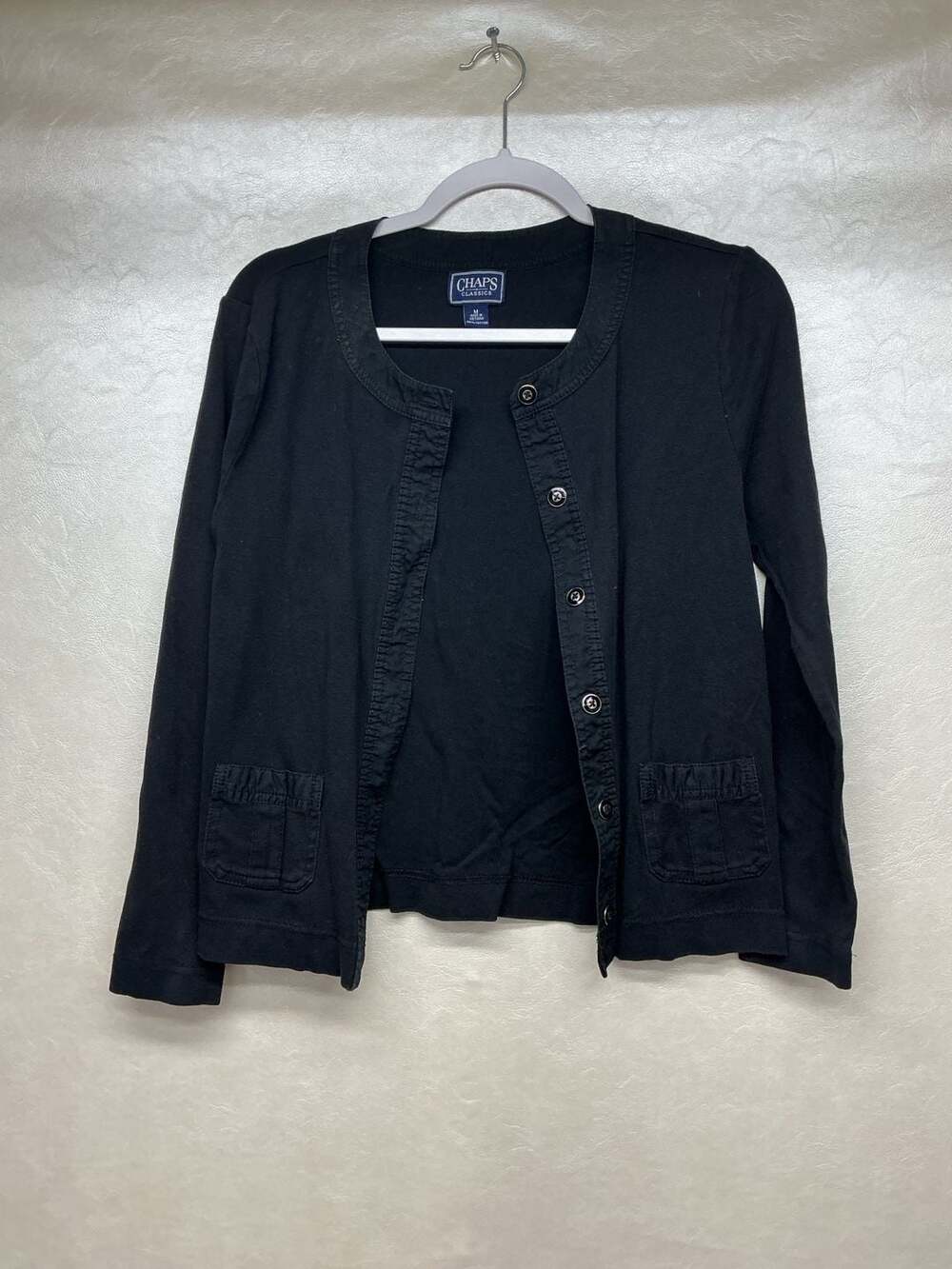 Chaps Classics Black Cotton Long Sleeve Cardigan with Pockets Size M